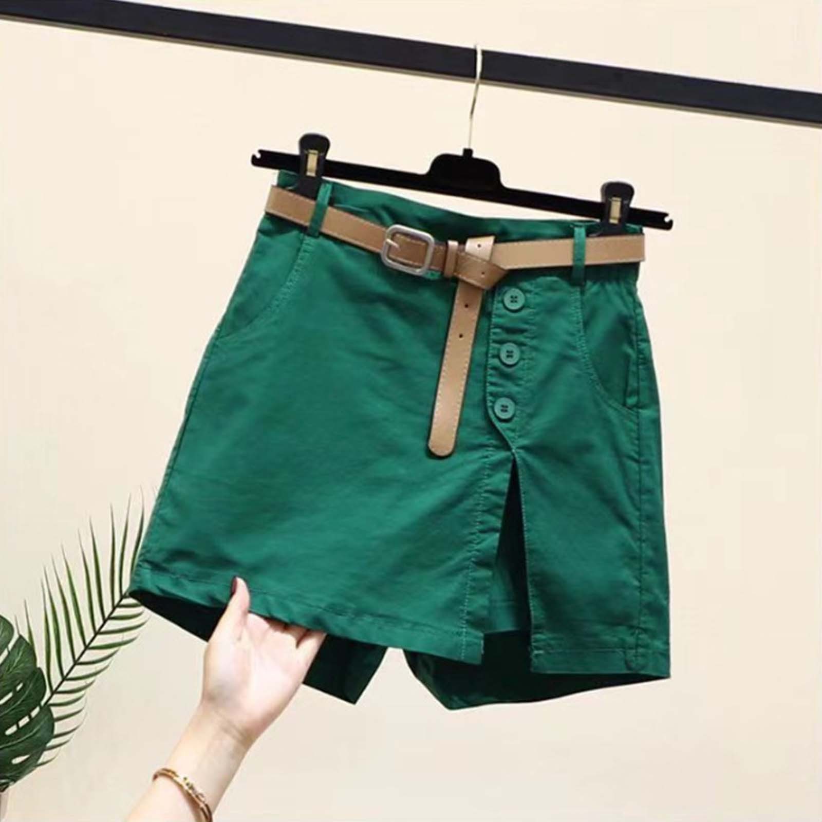 thumbnail image 2 of Pantalones cortos informales de mujer de mezcla de lino con cintura alta y abertura lateral - Cintura elástica y ligeros para el verano, 2 of 5
